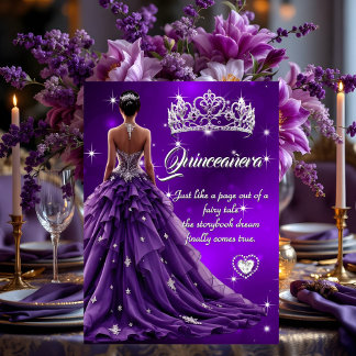 Quinceanera Geburtstagsparty Lila Kleid Tiara Einladung
