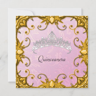 Quinceanera Geburtstagsparty Pink Gold White Tiara Einladung