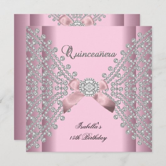 Quinceanera Geburtstagsparty Pink White Diamonds Einladung (Vorne/Hinten)
