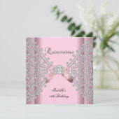 Quinceanera Geburtstagsparty Pink White Diamonds Einladung (Stehend Vorderseite)