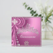 Quinceanera Geburtstagsparty Pink White Pearl Einladung (Stehend Vorderseite)