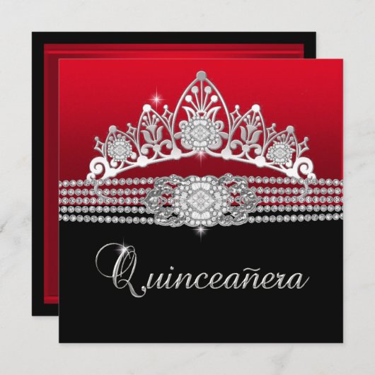 Quinceanera Geburtstagsparty Red Diamond Black Einladung (Vorne/Hinten)