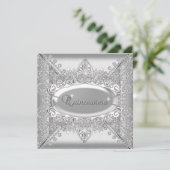 Quinceanera Geburtstagsparty White Diamonds Silver Einladung (Stehend Vorderseite)