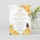 Quinceañera Gelbe Rose Einladung (Stehend Vorderseite)