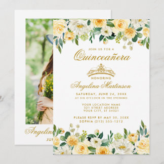 Quinceanera Gelbes Foto Einladung