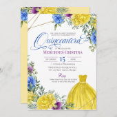 Quinceañera Gelbes Kleid helle Blume Einladung (Vorne/Hinten)