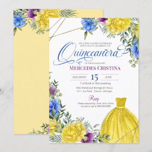 Quinceañera Gelbes Kleid helle Blume Einladung