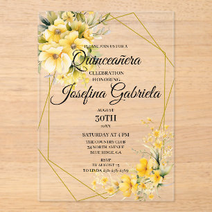 Quinceanera Gelbgold Acryleinladungen