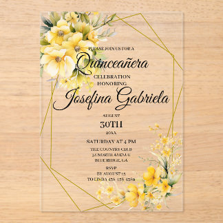 Quinceanera Gelbgold Acryleinladungen