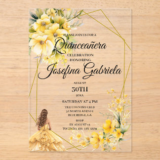 Quinceanera Gelbgold Acryleinladungen