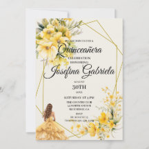 Quinceañera Gelbgold-Einladung