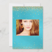 Quinceañera, geschrieben im Stern, DIY Aqua Blue Einladung (Rückseite)
