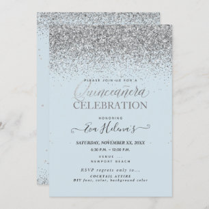 Quinceañera, geschrieben im Stern, DIY Dusty Blue Einladung