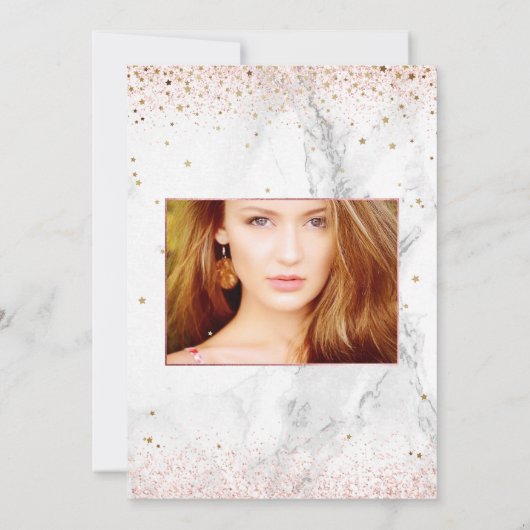 Quinceañera, geschrieben im Stern, Marmor+Rose Gol Einladung (Rückseite)