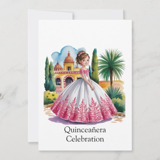 Quinceañera Girl in Rosa und Weiß Gown Einladung (Rückseite)