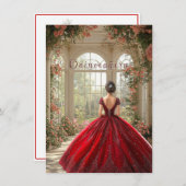 Quinceanera Girl Wearing Red Gown in Atrium Einladung (Vorne/Hinten)