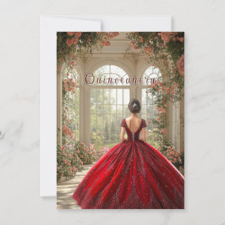 Quinceanera Girl Wearing Red Gown in Atrium Einladung