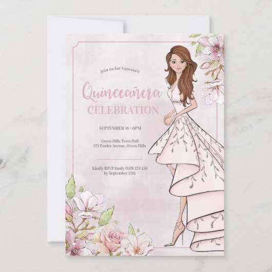 Quinceañera Glamour Girl Birthday Einladung (Vorderseite)