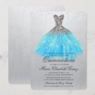 Quinceanera-Glitterkleid Diamanteneinladung Einladung