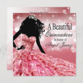 Quinceanera Glitzer Ball Gown | rosane Einladung (Vorne/Hinten)