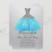Quinceanera Glitzer Dress Diamond Einladung (Vorne/Hinten)