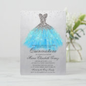 Quinceanera Glitzer Dress Diamond Einladung (Stehend Vorderseite)