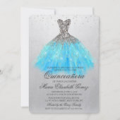 Quinceanera Glitzer Dress Diamond Einladung (Vorderseite)