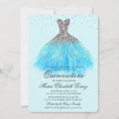 Quinceanera Glitzer Dress Diamond Einladung (Vorderseite)