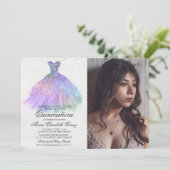 Quinceanera Glitzer Dress Diamond Foto Einladung (Stehend Vorderseite)