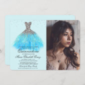 Quinceanera Glitzer Dress Diamond Foto Einladung (Vorne/Hinten)
