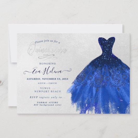 Quinceañera , Glitzer gegossen, Navy Blue Einladung (Vorderseite)