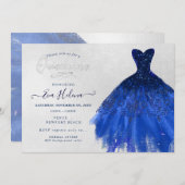 Quinceañera , Glitzer gegossen, Navy Blue Einladung (Vorne/Hinten)