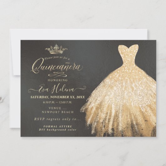 Quinceañera , Glitzer Gourmet, Imitate Gold Einladung (Vorderseite)