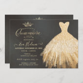 Quinceañera , Glitzer Gourmet, Imitate Gold Einladung (Vorne/Hinten)