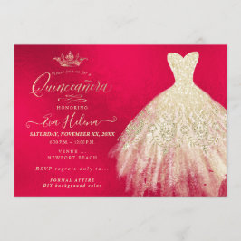 Quinceañera , Glitzer Gourmet, Imitate Gold+Rot Einladung
