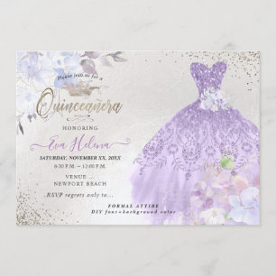 Quinceañera Glitzer Gown Dusty Lila Lilac Einladung