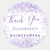 Quinceanera Glitzer Name Dankeschön Runder Aufkleber (Vorderseite)