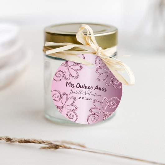 Quinceanera Glitzer Pink Metallic 15. Geburtstag Geschenkanhänger