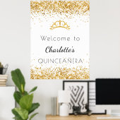 Quinceanera Glitzer Weißgold Staub Tiara willkomme Poster (Heimbüro)