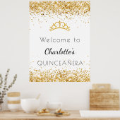 Quinceanera Glitzer Weißgold Staub Tiara willkomme Poster (Küche)