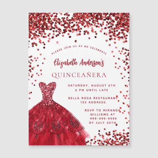 Quinceanera Glitzern Magneteinladung (Vorderseite)