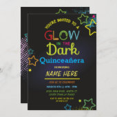 Quinceanera-Glühen im dunklen Neon-Party zum Gebur Einladung (Vorne/Hinten)