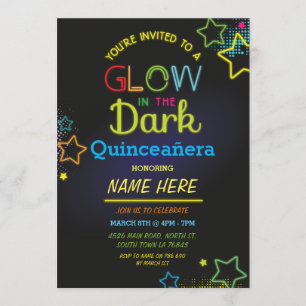 Quinceanera-Glühen im dunklen Neon-Party zum Gebur Einladung
