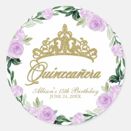 Quinceanera God Tiara Lila Lilac Runder Aufkleber (Vorderseite)