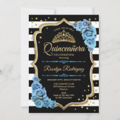 Quinceanera - Gold Black Blue Einladung (Vorderseite)