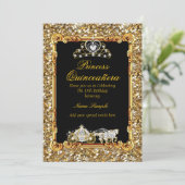 Quinceanera Gold Black Horriage Mairytale Einladung (Stehend Vorderseite)