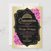 Quinceanera - Gold Black Pink Einladung (Vorderseite)