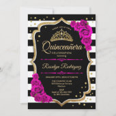 Quinceanera - Gold Black Pink Einladung (Vorderseite)