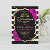 Quinceanera - Gold Black Pink Einladung (Stehend Vorderseite)