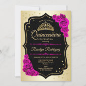 Quinceanera - Gold Black Pink Einladung (Vorderseite)
